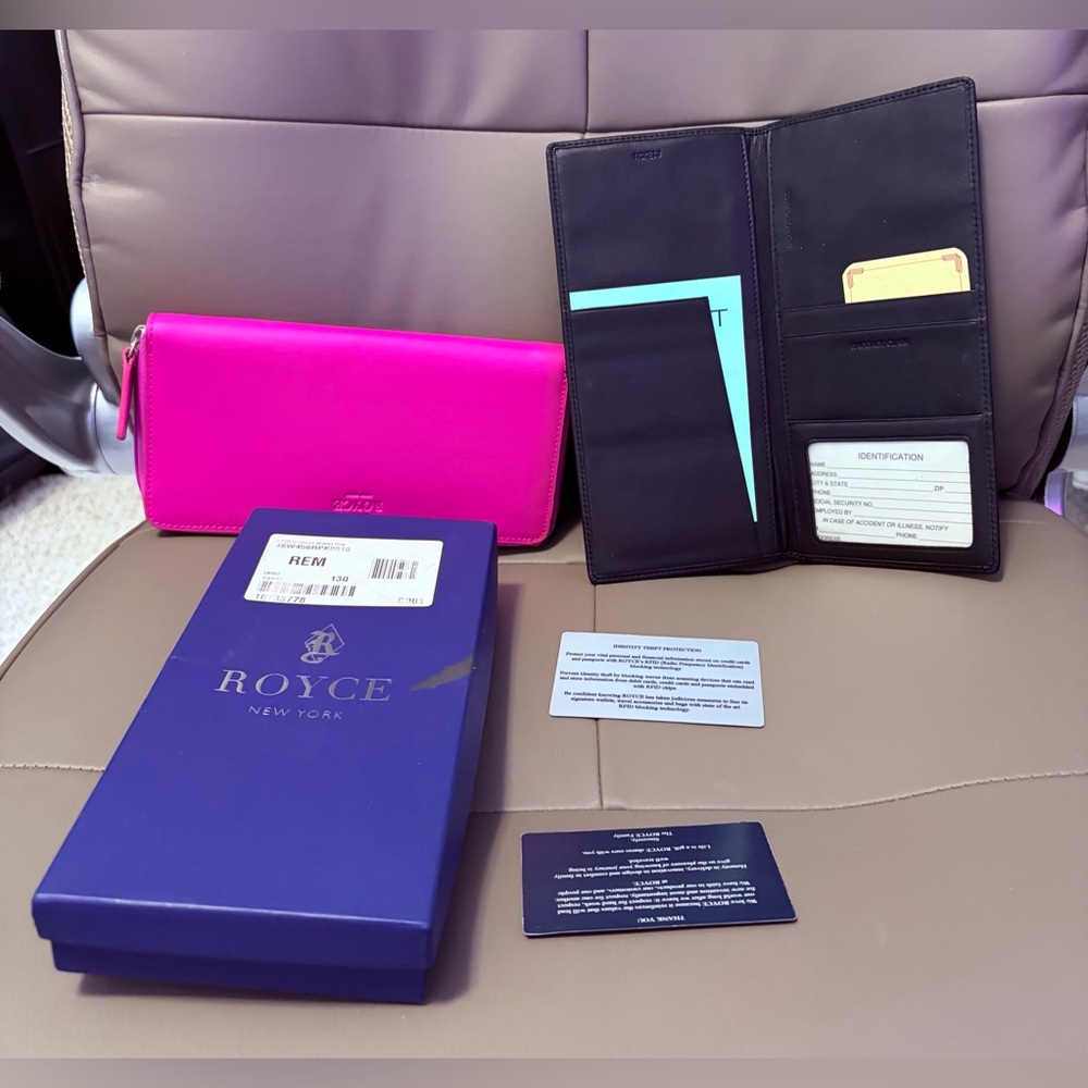 BNWB ROYCE NY RFID CONTINENTAL ZIP AROUND WALLET PINK LEATHER+BONUS BLACK COVER
